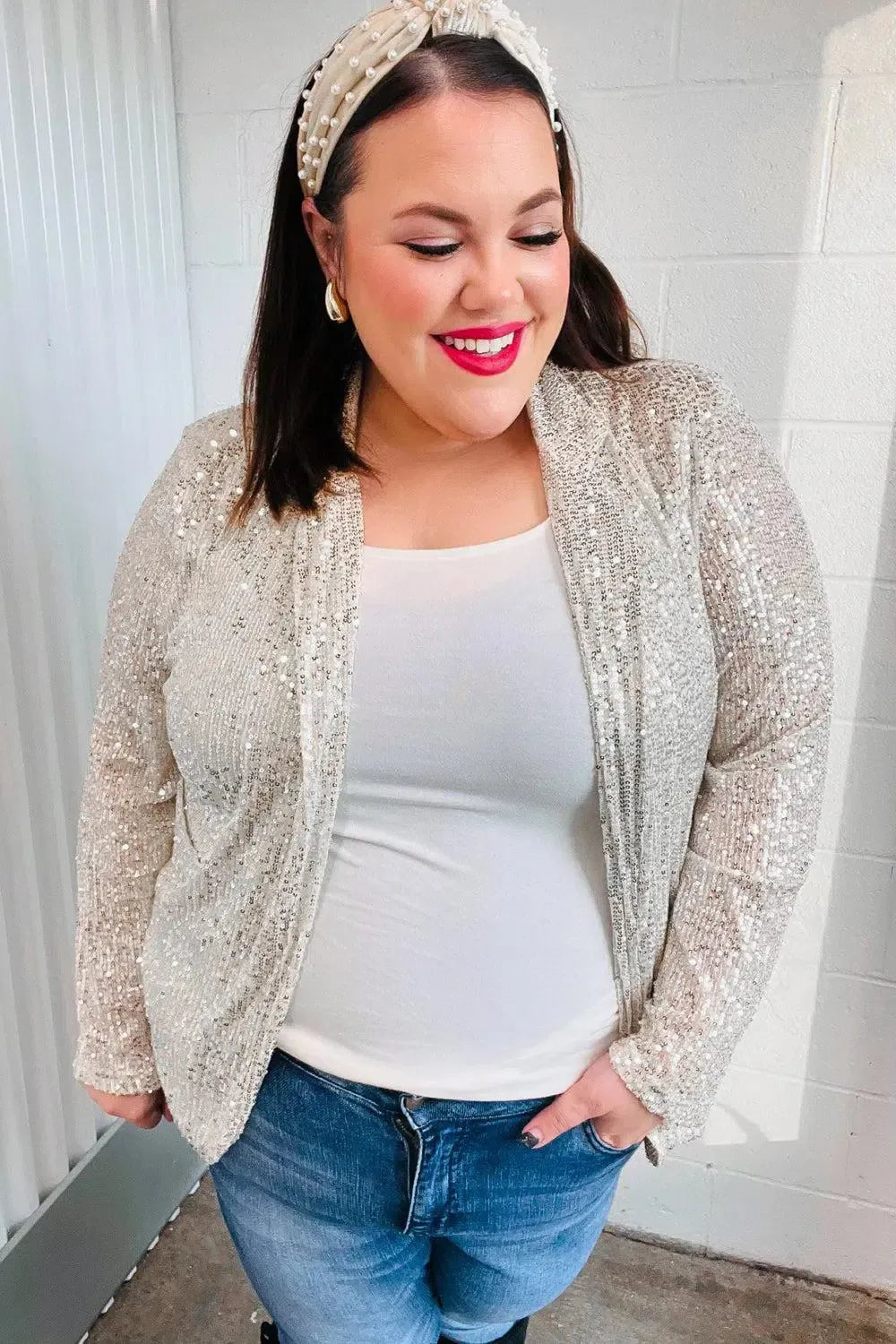 Be Your Own Star Silver Sequin Open Blazer-Evelyns Fashion