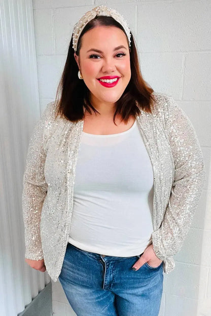 Be Your Own Star Silver Sequin Open Blazer-Evelyns Fashion