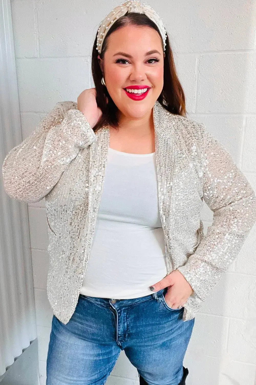 Be Your Own Star Silver Sequin Open Blazer-Evelyns Fashion