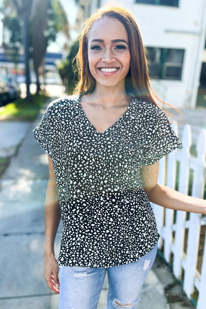 Black Animal Print Short Sleeve Top-Evelyns Fashion