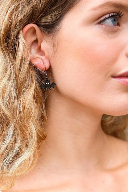 Black Bat Dangle Earrings-Evelyns Fashion