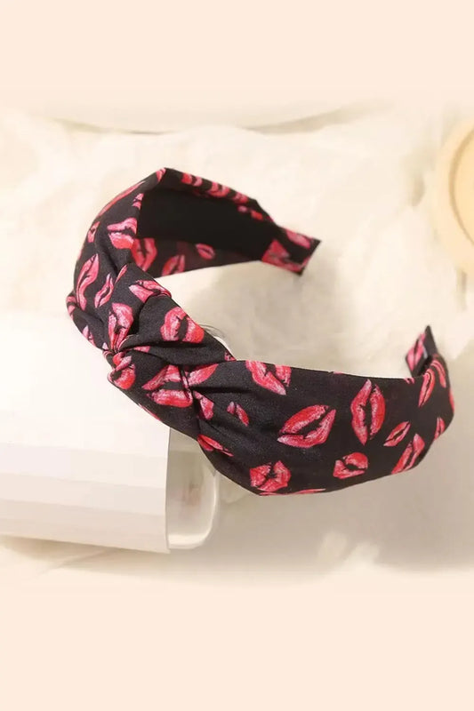 Black & Red Kiss Me Valentine's Top Knot Headband-Evelyns Fashion