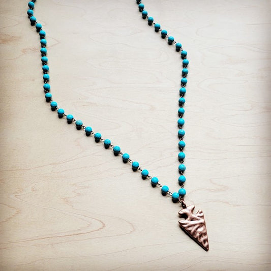 Blue Turquoise Beaded w/ Antique Copper Arrowhead-necklace-Evelyns Fashion