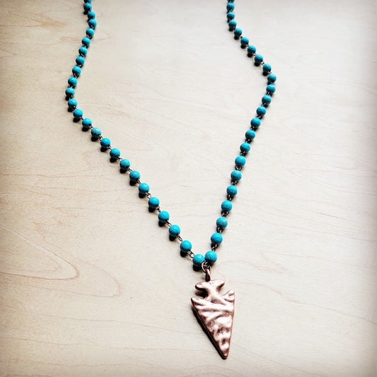 Blue Turquoise Beaded w/ Antique Copper Arrowhead-necklace-Evelyns Fashion