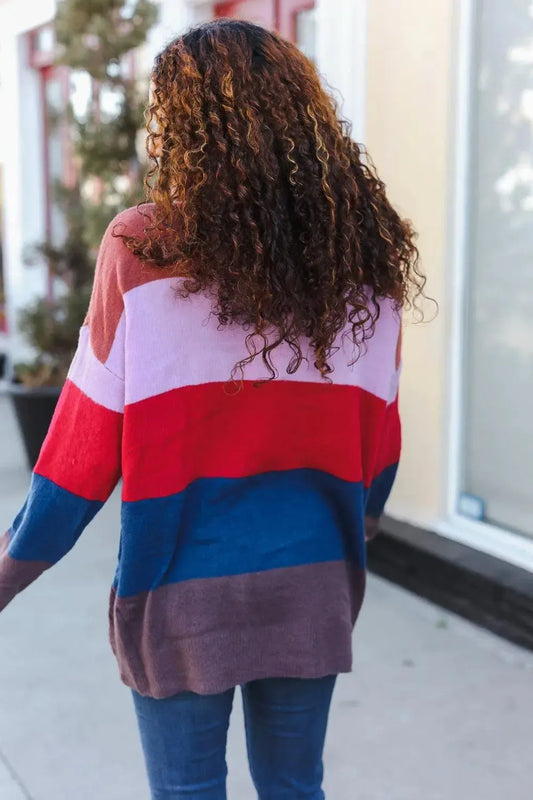 Bold & Chic: Lock Eyes Multi-Stripe Ribbed Sweater-Evelyns Fashion