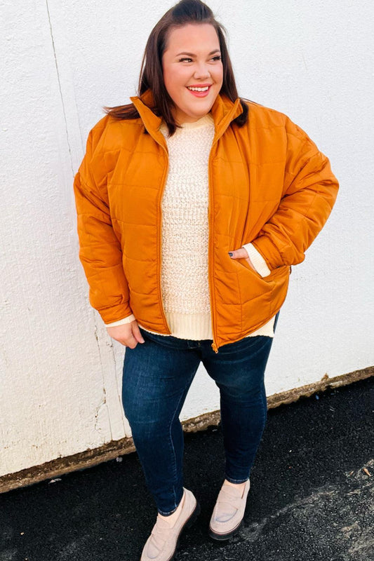 Butterscotch Quilted Puffer Jacket-Jackets-Evelyns Fashion