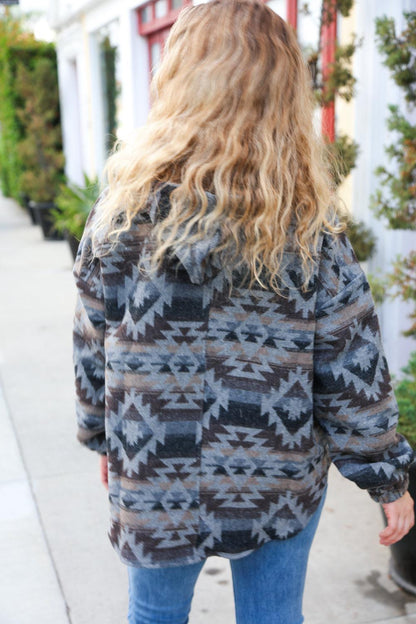 Call For You Grey Aztec Half Zip High Neck Hoodie-Evelyns Fashion