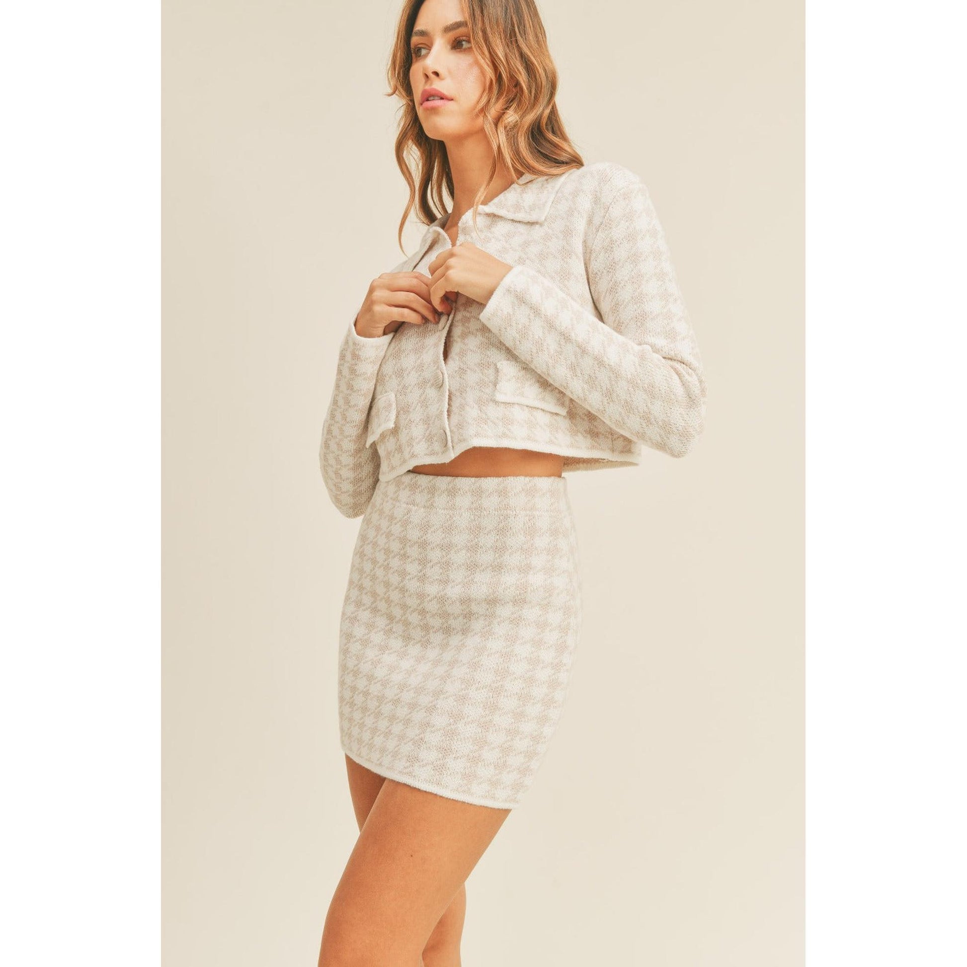 Cardigan and Mini Skirt Set-Evelyns Fashion