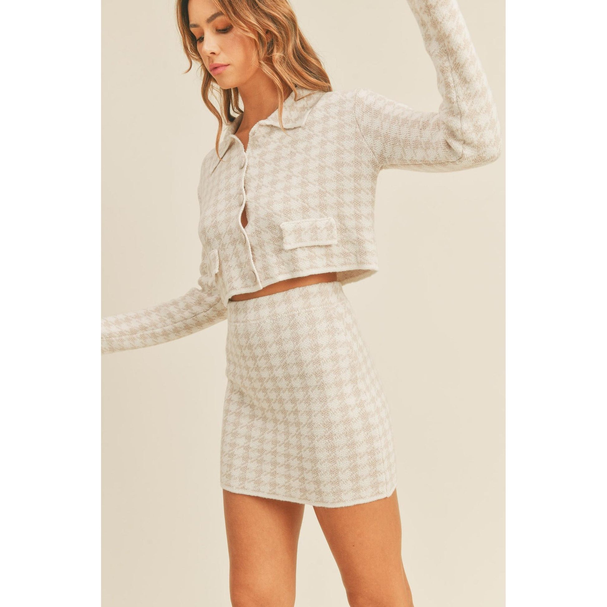 Cardigan and Mini Skirt Set-Evelyns Fashion