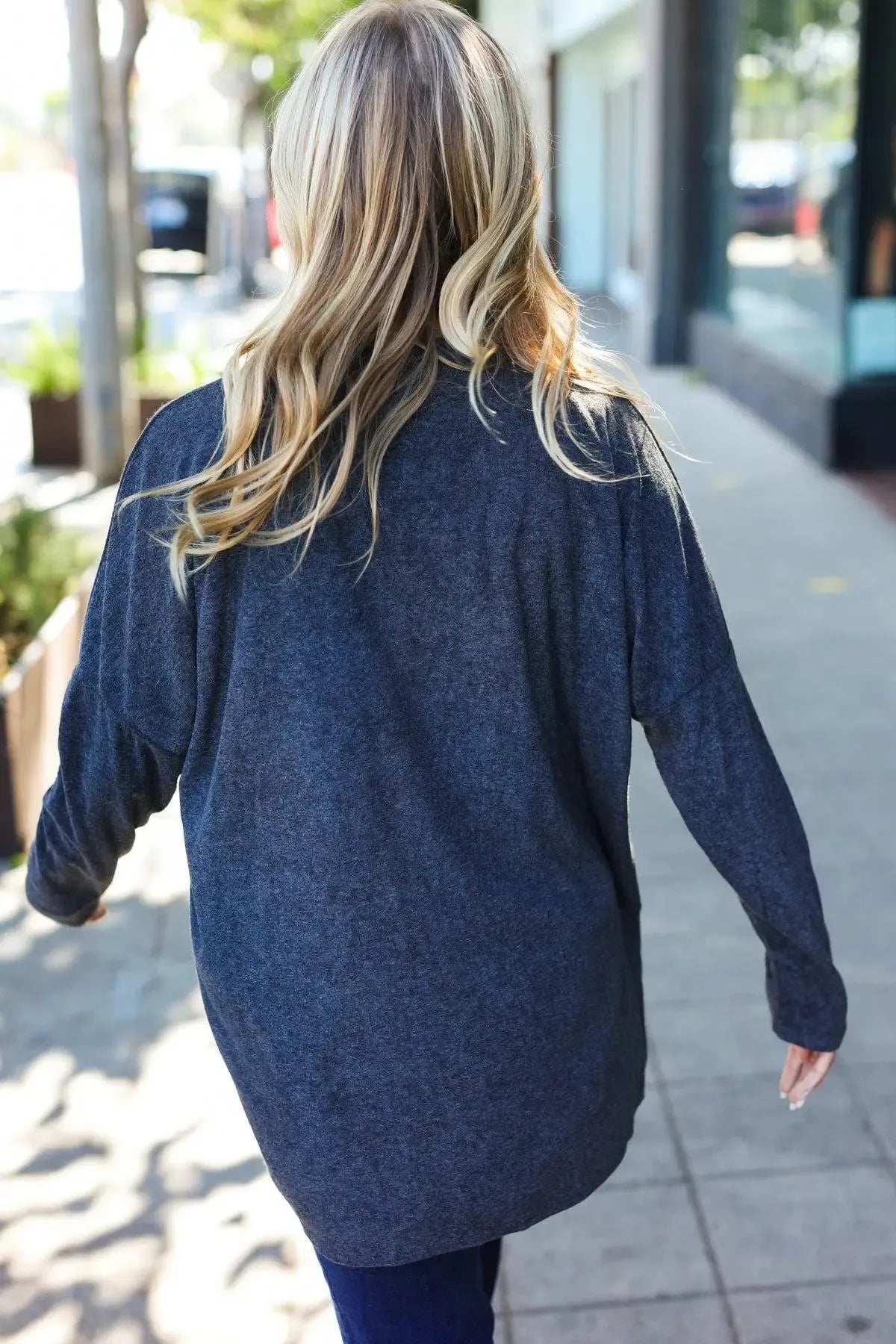 Casual Chic Solid Grey Choker Long Sleeve Hacci Pullover-Evelyns Fashion