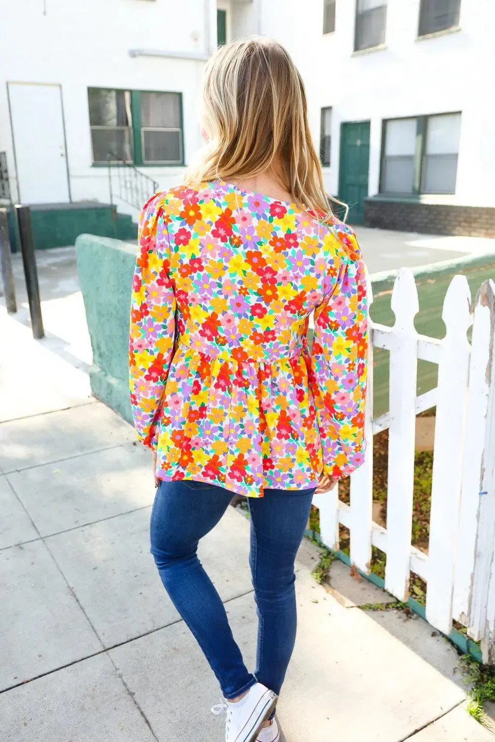 Chasing Dreams Ribbon Tie Bow Babydoll Puff Elastic Sleeve Floral Top-Evelyns Fashion