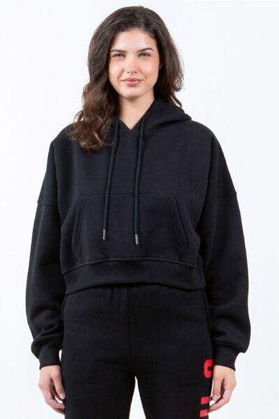 Cropped Black Hoodie-Evelyns Fashion