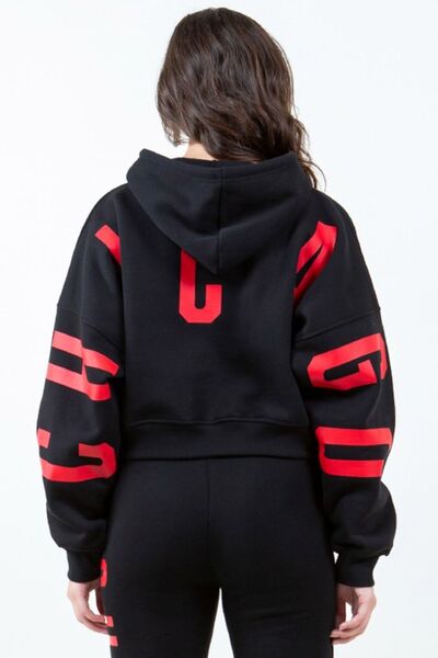 Cropped Black Hoodie-Evelyns Fashion