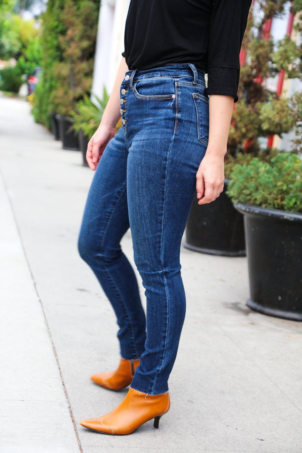 Dark Denim High Rise Jeans-Jeans-Evelyns Fashion