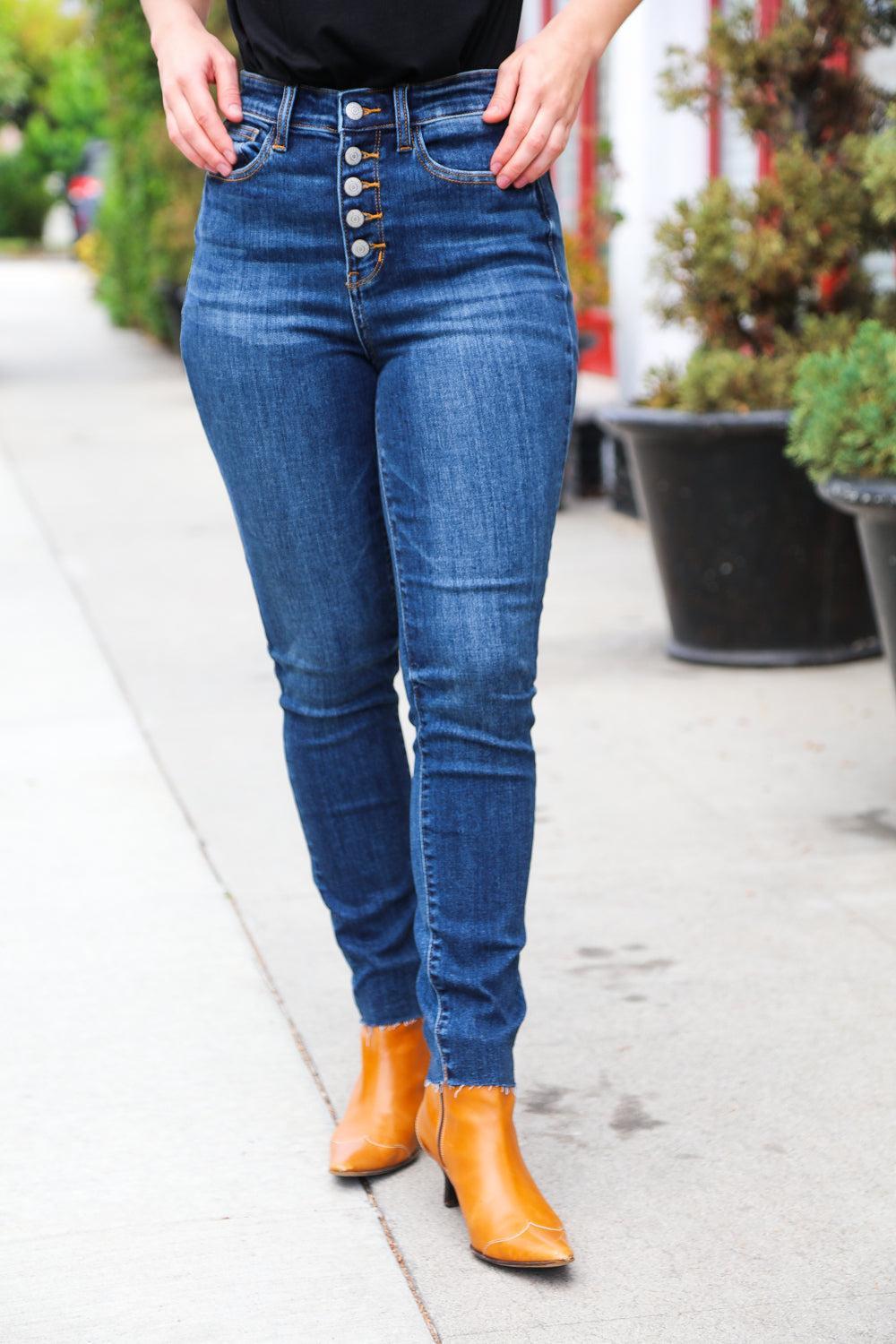 Dark Denim High Rise Jeans-Jeans-Evelyns Fashion