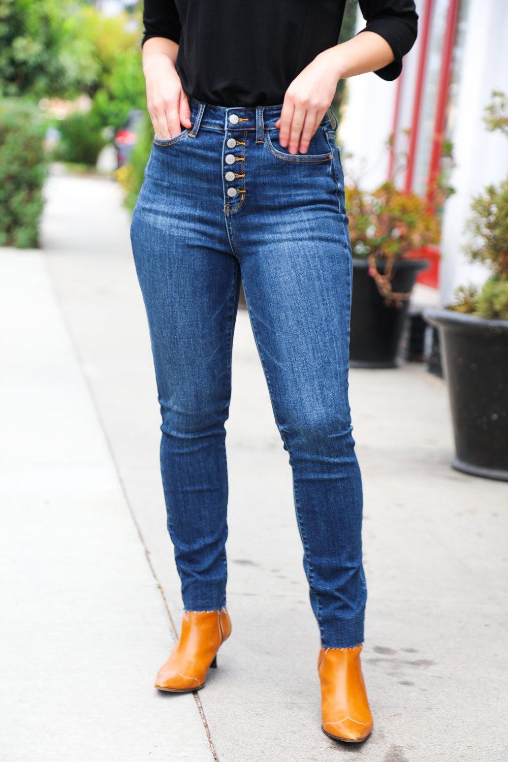 Dark Denim High Rise Jeans-Jeans-Evelyns Fashion