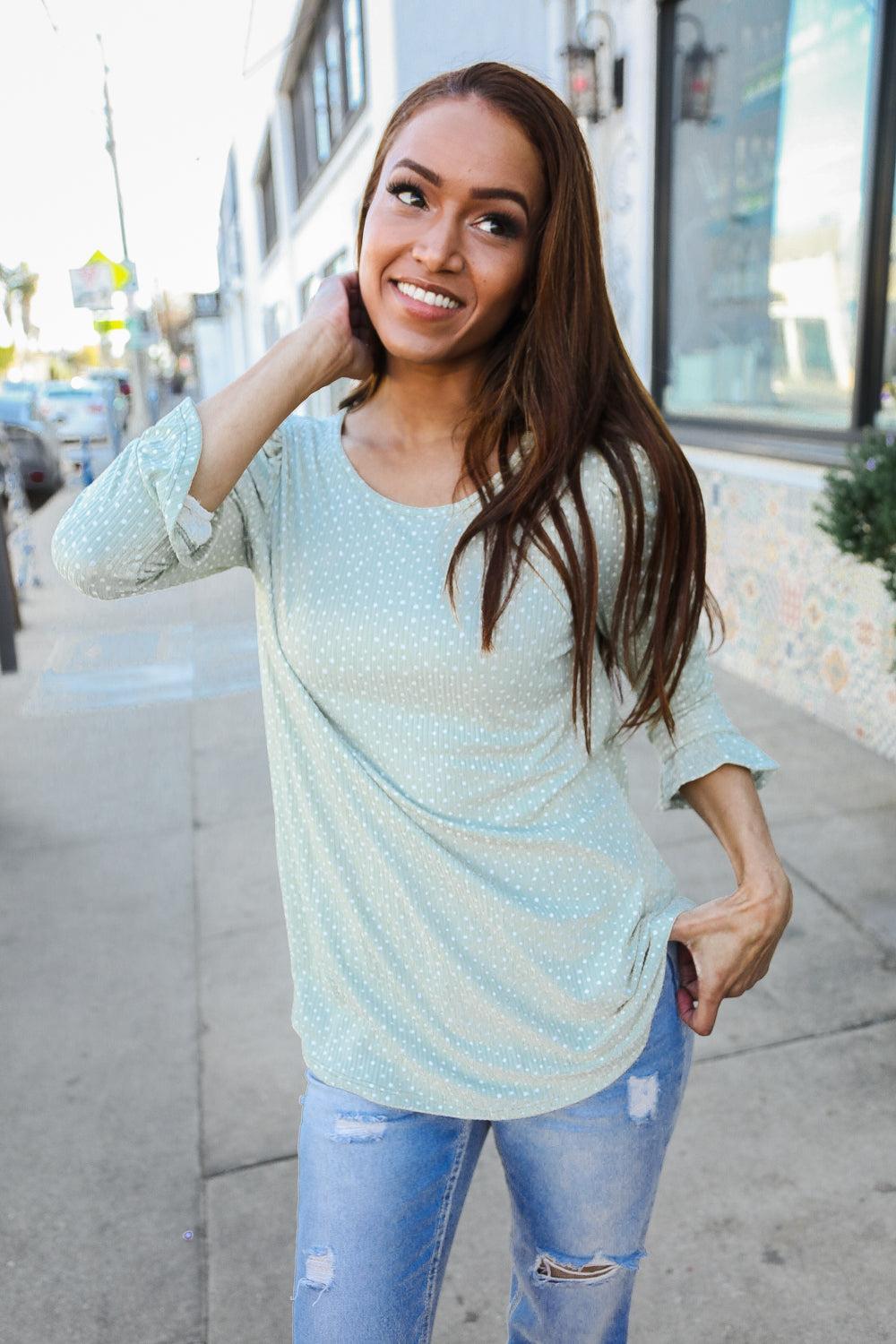 Dazzle in Grey Animal Print Ruched Sleeve Round Neck Top-Evelyns Fashion