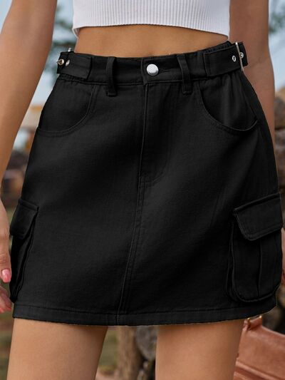 Denim Skirt with Pockets-Evelyns Fashion