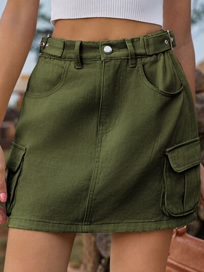 Denim Skirt with Pockets-Evelyns Fashion
