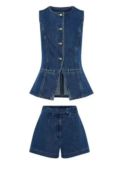 Denim Two Piece Set Skirt-Evelyns Fashion