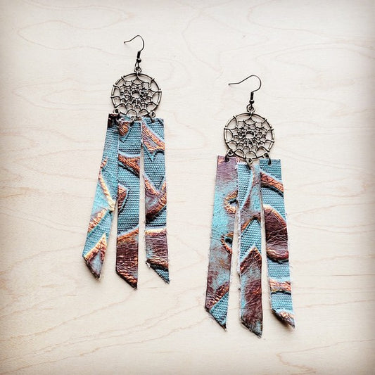 DreamCatcher Earrings w/LeatherFringe Coppe Laredo-earings-Evelyns Fashion