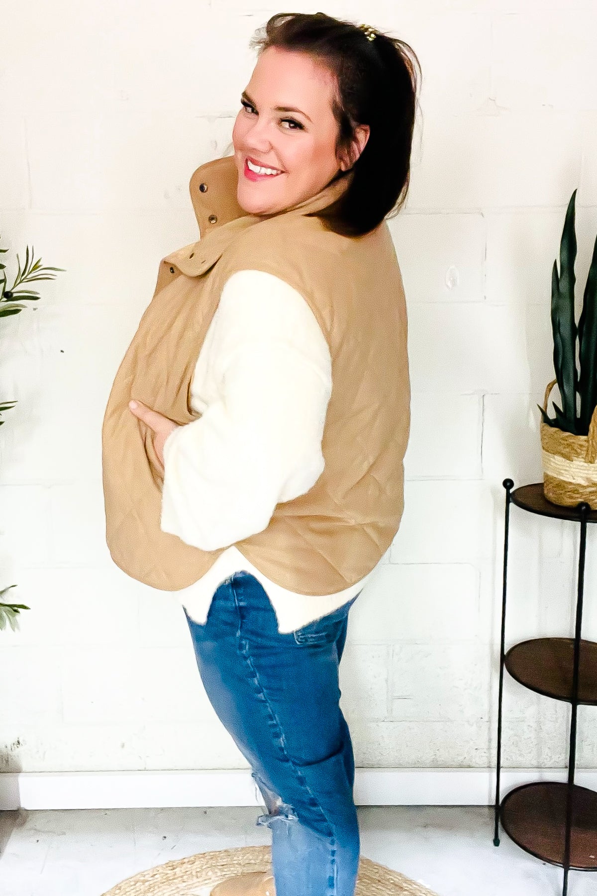 Fall Vibes Taupe Corduroy Snap Button Quilted Vest-Evelyns Fashion