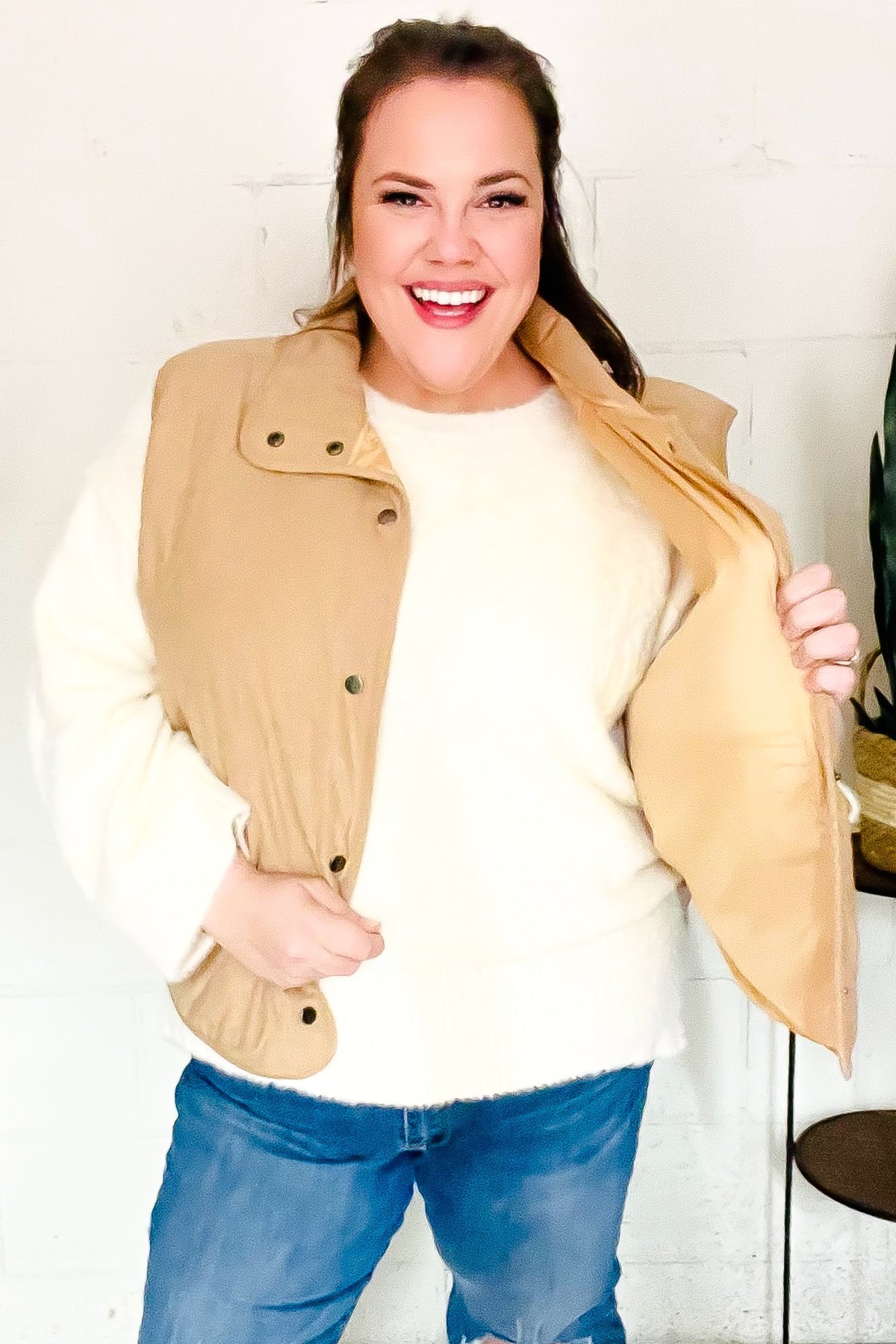 Fall Vibes Taupe Corduroy Snap Button Quilted Vest-Evelyns Fashion