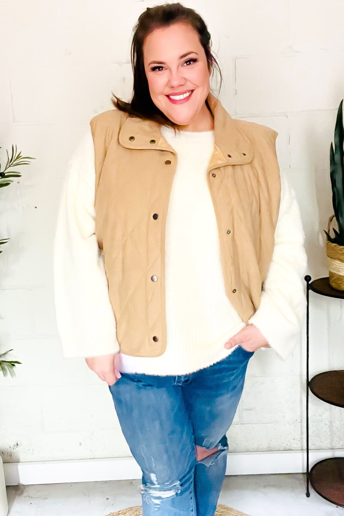 Fall Vibes Taupe Corduroy Snap Button Quilted Vest-Evelyns Fashion