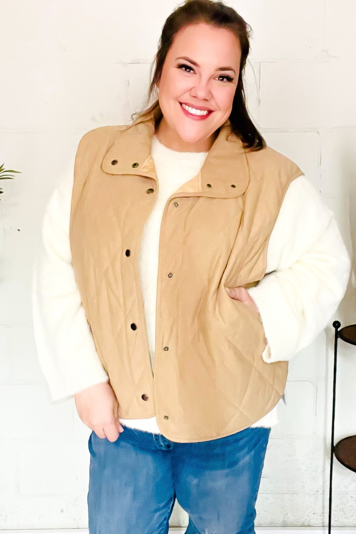 Fall Vibes Taupe Corduroy Snap Button Quilted Vest-Evelyns Fashion