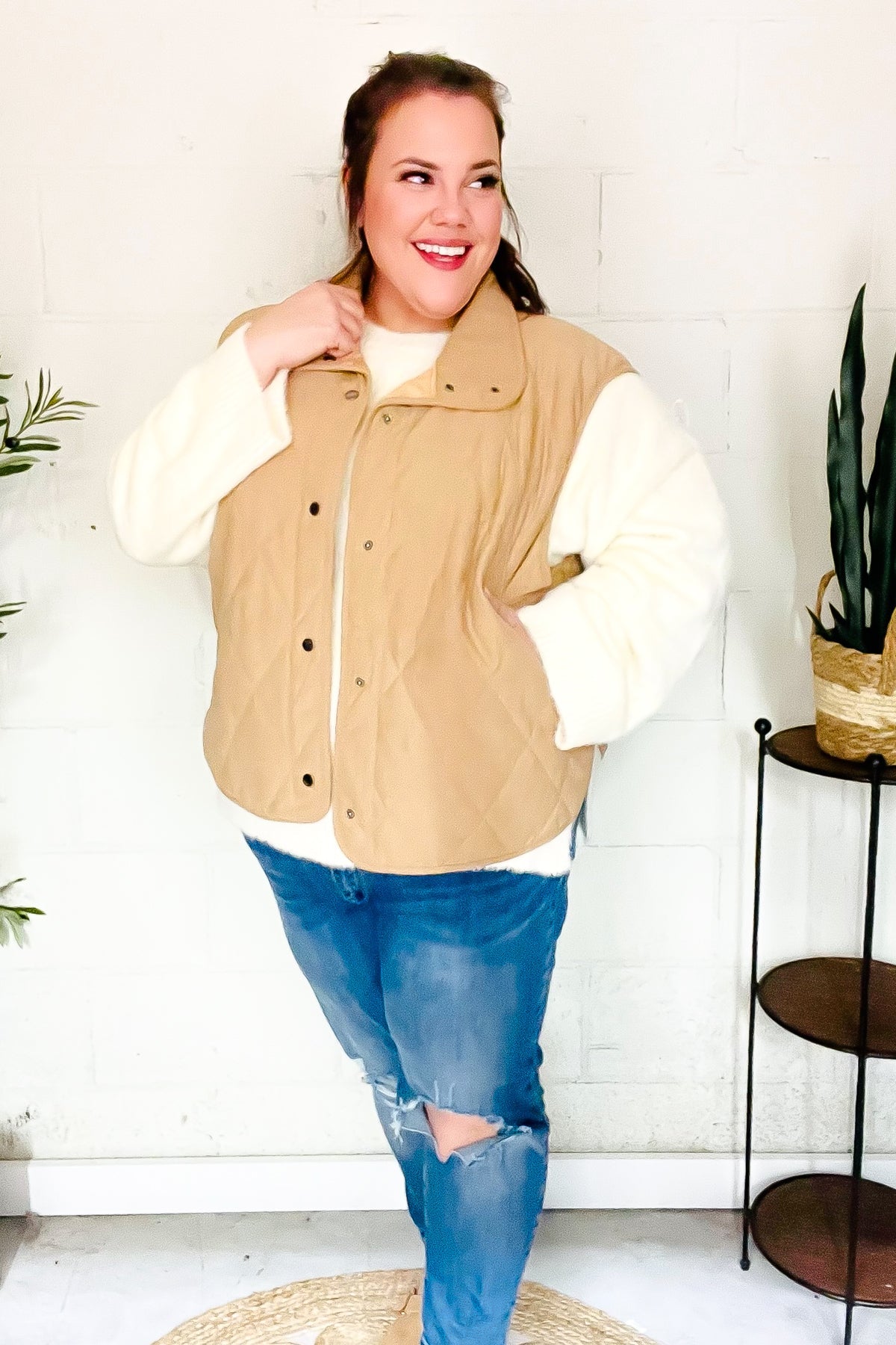 Fall Vibes Taupe Corduroy Snap Button Quilted Vest-Evelyns Fashion