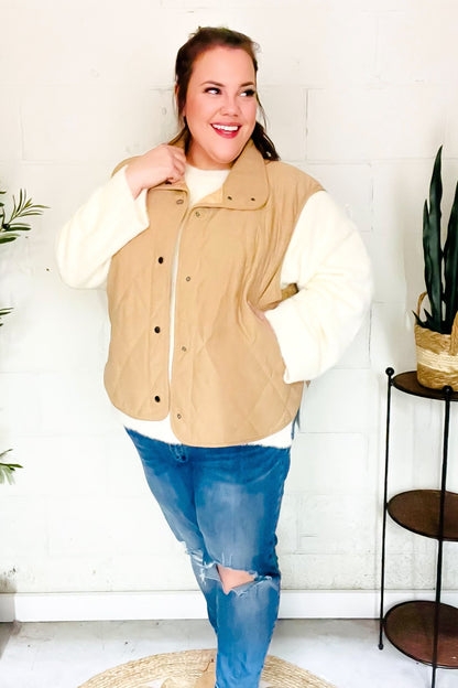 Fall Vibes Taupe Corduroy Snap Button Quilted Vest-Evelyns Fashion