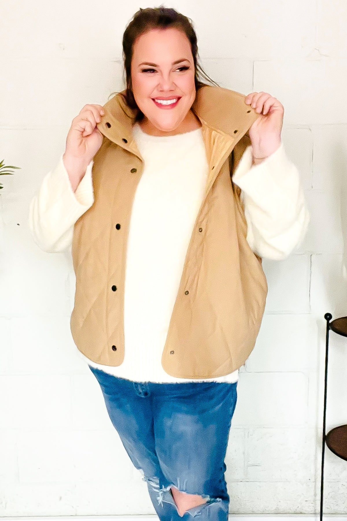 Fall Vibes Taupe Corduroy Snap Button Quilted Vest-Evelyns Fashion