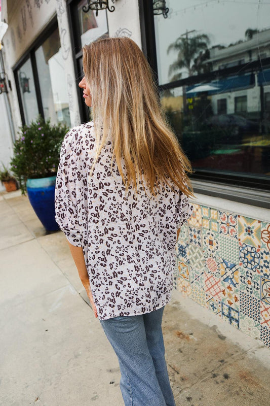 Feeling Bold Ivory Animal Print Dolman Collar Button Down Top-Evelyns Fashion