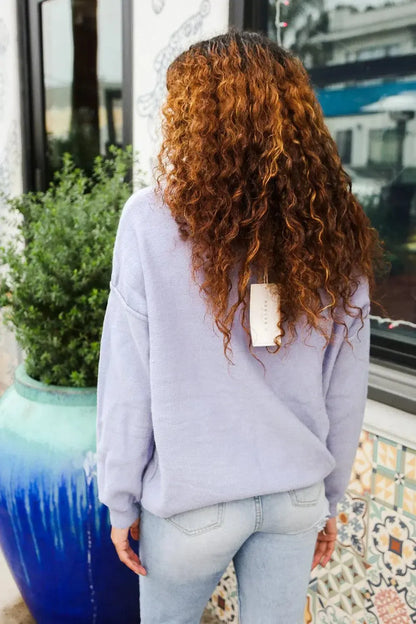 Feeling Femme Light Blue Brushed Knit V Neck Outseam Stitch Pullover-Evelyns Fashion