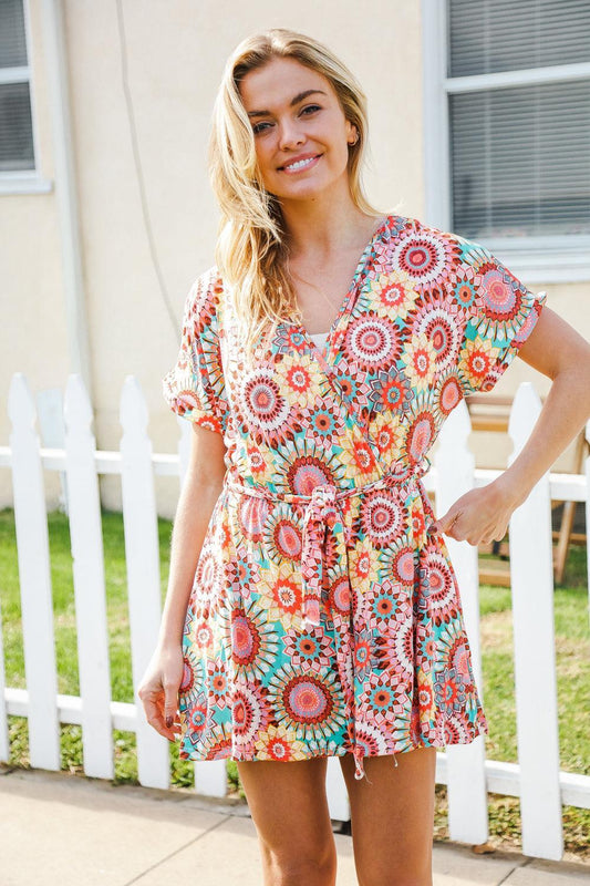 Floral Romper Dress-Evelyns Fashion