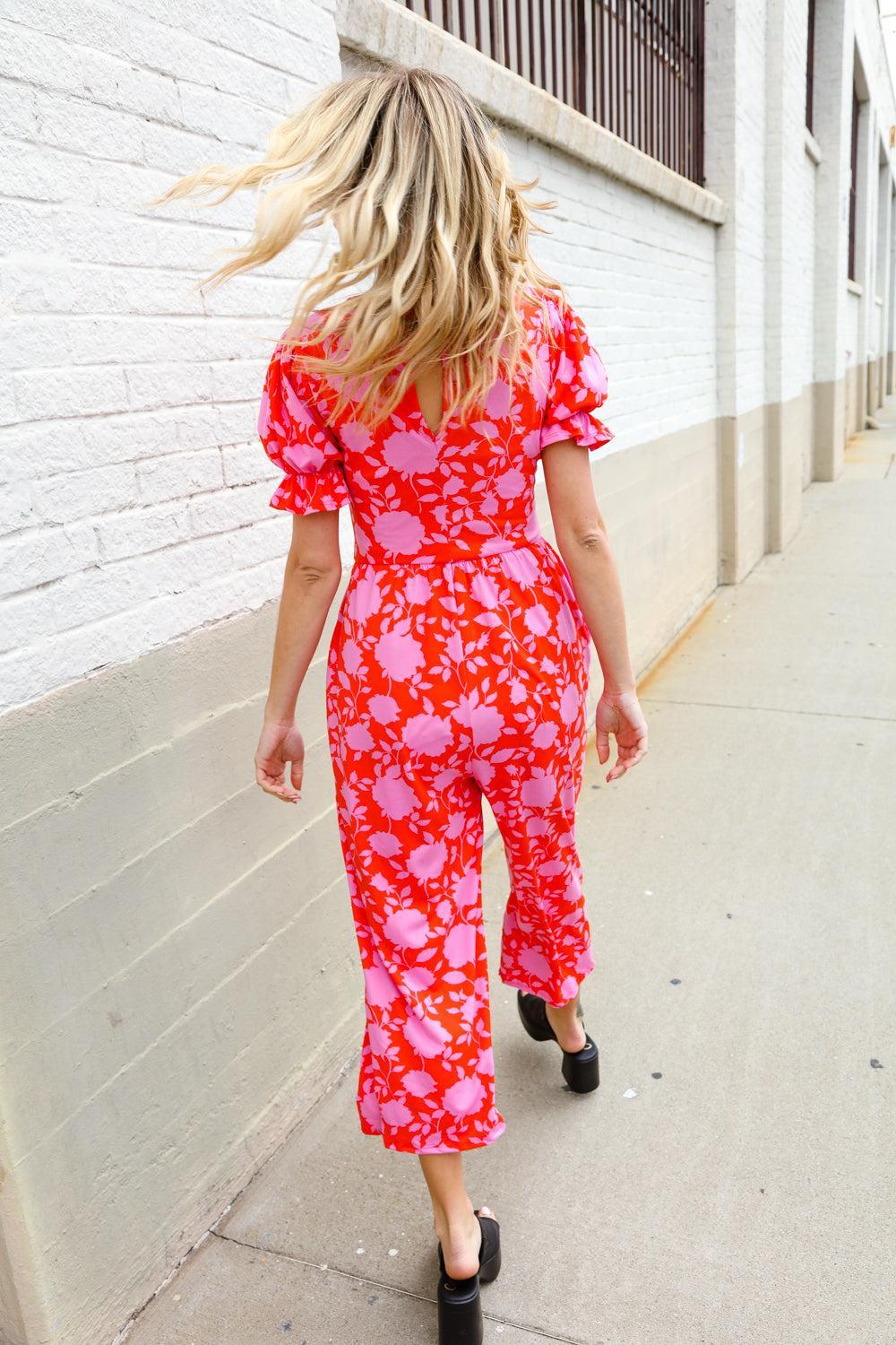 Floral Ruffle Sleeve Jumpsuit – Wide Leg, Flowy & Feminine-Evelyns Fashion