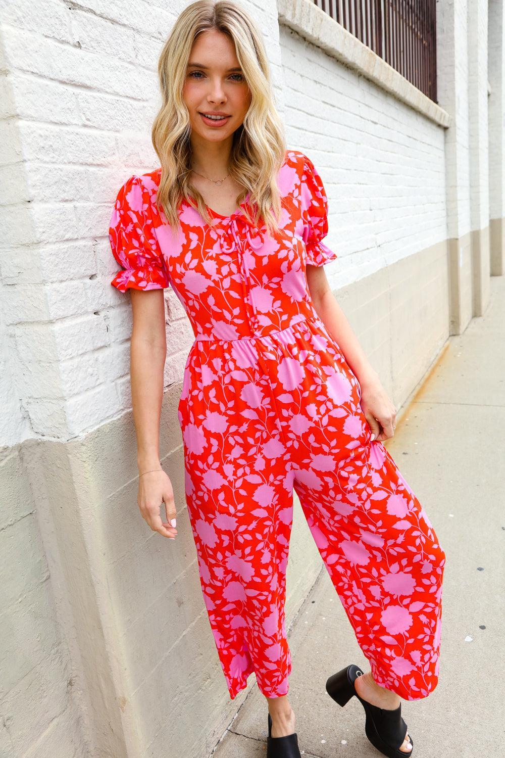 Floral Ruffle Sleeve Jumpsuit – Wide Leg, Flowy & Feminine-Evelyns Fashion