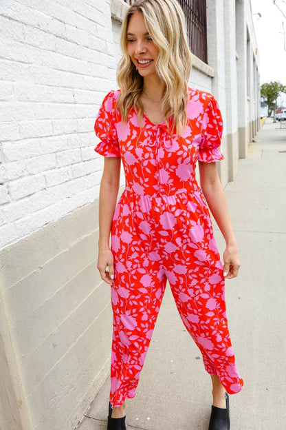 Floral Ruffle Sleeve Jumpsuit – Wide Leg, Flowy & Feminine-Evelyns Fashion