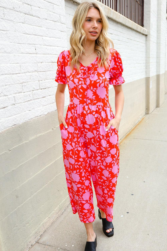 Floral Ruffle Sleeve Jumpsuit – Wide Leg, Flowy & Feminine-Evelyns Fashion