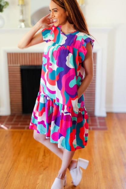 Fuchsia Geo Print Dress-Rompers-Evelyns Fashion