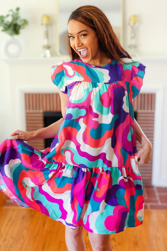 Fuchsia Geo Print Dress-Rompers-Evelyns Fashion