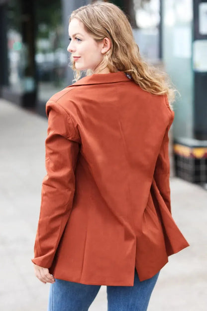 Going Up Rust Double Button Collar Lapel Blazer-Evelyns Fashion