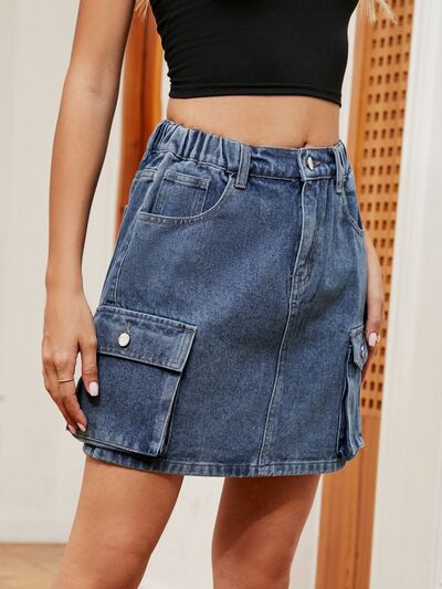 High Waist Denim Skirt-Evelyns Fashion