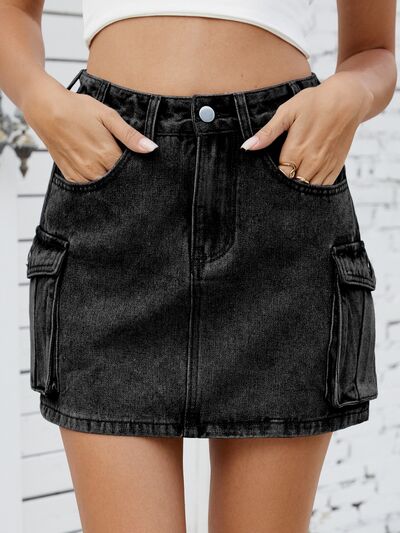 Jean Skirt with Pockets-Evelyns Fashion