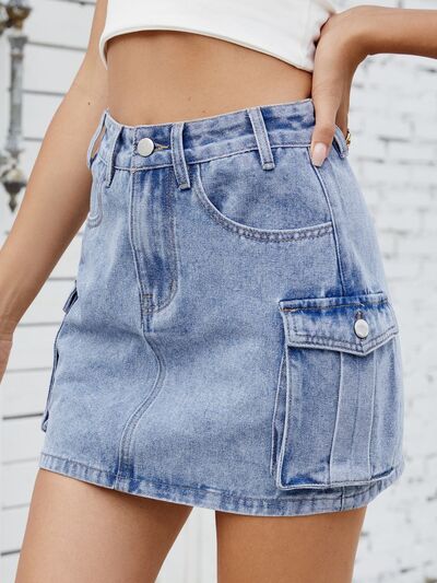 Jean Skirt with Pockets-Evelyns Fashion