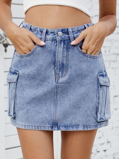 Jean Skirt with Pockets-Evelyns Fashion