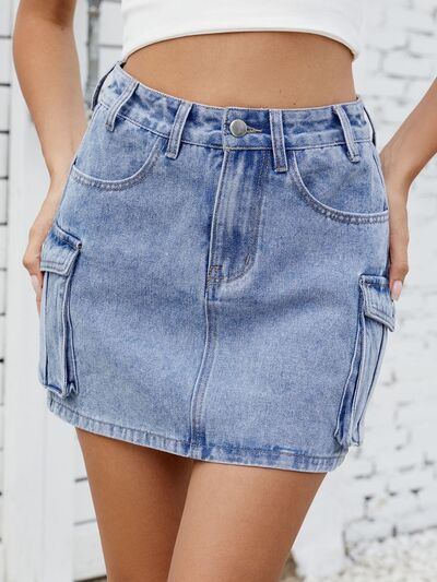 Jean Skirt with Pockets-Evelyns Fashion