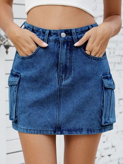 Jean Skirt with Pockets-Evelyns Fashion