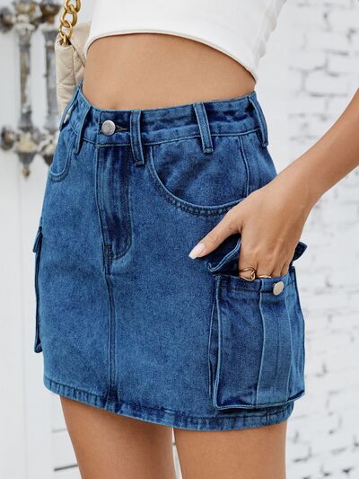 Jean Skirt with Pockets-Evelyns Fashion