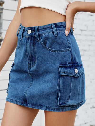 Jean Skirt with Pockets-Evelyns Fashion